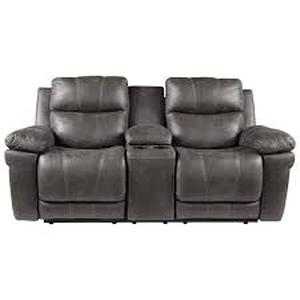 Signature Design by Ashley, Erlangen Power Reclining Loveseat Console Adjustable Headrest in Midnight, 3000418- BRAND NEW - NO RESERVE