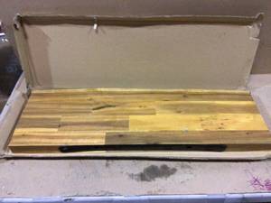 Acacia 2.5 ft. L x 10 in. D x 1.5 in. T Butcher Block Countertop Floating Wall Shelf in Golden Teak Stain with Live Edge Customer Returns See Pictures&nbsp
