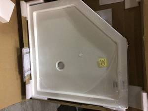 42 in. x 42 in. Single Threshold Neo Angle Shower Base in White by Foremost Customer Returns See Pictures&nbsp