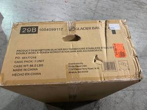 Glacier Bay All-in-One Apron-Front Farmhouse Stainless Steel 33 in. 5050 Double Bowl Workstation Sink with Accessory Kit not used see pictures