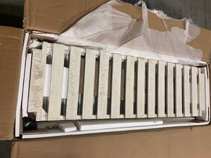 lot 108 image: 45 in. White Standard Rectangle Wood Console Table with Drawers and 2-Shelves by Harper & Bright Designs Customer Returns See Pictures
