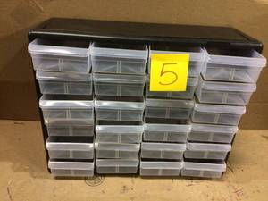 lot 5 image: 24-Compartment Small Parts Organizer Cabinet by Akro-Mils Customer Returns See Pictures 