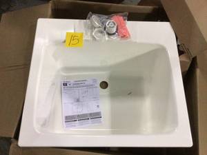 lot 15 image: 22 in. x 25 in. x 13.75 in. Molded Fiberglass Drop in Utility Sink in White by MUSTEE Customer Returns See Pictures 