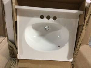lot 19 image: 19 in. W x 17 in. D Cultured Marble Vanity Top in White with Solid White Bowl Customer Returns See Pictures 