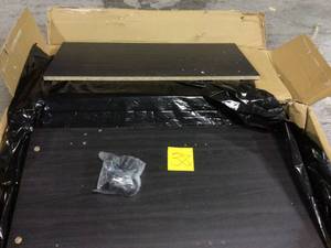 lot 38 image: Black-Beech Kitchen Island with Spice Rack and Towel Holder Customer Returns See Pictures 