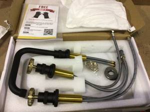 lot 41 image: 8 in. Widespread 2-Handle High-Arc Bathroom Faucet in Matte Black with Brushed Gold Handle Customer Returns See Pictures 