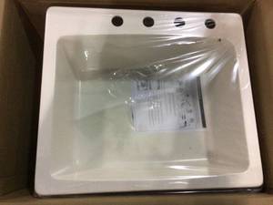 lot 49 image: Woodbridge Natural Stone Dual Mount Granite Composite 25 in. 4-Hole Single Bowl Kitchen Sink in White Customer Returns See Pictures 