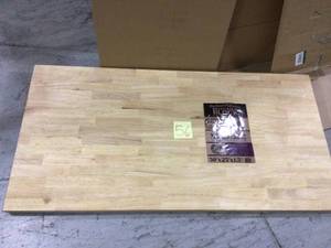 lot 56 image: Unfinished Hevea 4 ft. L x 25 in. D x 1.5 in. T Butcher Block Countertop Customer Returns See Pictures 