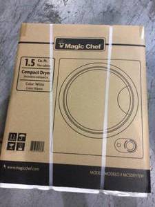 lot 62 image: Compact 1.5 cu. ft. Electric Dryer in White by Magic Chef Customer Returns See Pictures 