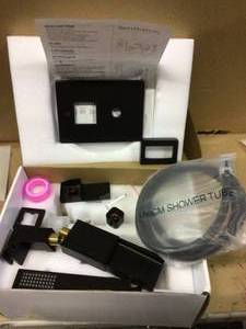 lot 67 image: Exposed Pipe Complete Shower System 1-Spray Patterns with 2.5 GPM 8 in. Wall Mount Dual Shower Heads in Matte Black Customer Returns See Pictures 