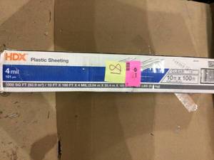 lot 81 image: HDX 10 ft. x 100 ft. Clear 4 mil Plastic Sheeting Customer Returns See Pictures 