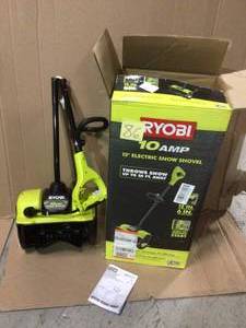lot 86 image: 12 in. 10 Amp Corded Electric Snow Blower Shovel by RYOBI Customer Returns See Pictures 