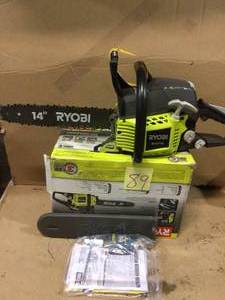 lot 89 image: 14 in. 37cc 2-Cycle Gas Chainsaw by RYOBI Customer Returns See Pictures 