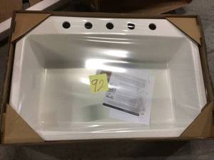 lot 92 image: Rockland Dual Mount Composite Granite 33 in. 5-Hole Single Bowl Kitchen Sink in Soft White Customer Returns See Pictures 