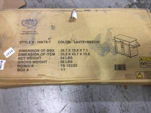 lot 12 image: White Kitchen Island with Spice Rack and Towel Holder by HODEDAH Customer Returns See Pictures
