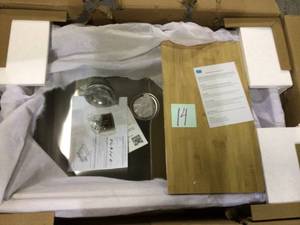 lot 14 image: Workstation 18-Gauge Stainless Steel 33 in. x 22 in. Single Bowl Undermount Kitchen Sink with Accessories by AKDY Customer Returns See Pictures