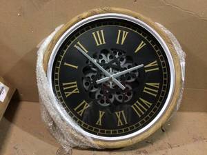 lot 22 image: 20.47 in. D Vintage Industral Metal Wall Clock with Moving Gears Customer Returns See Pictures