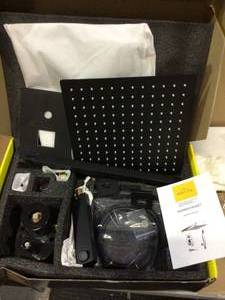 lot 35 image: Shower System Wall Mounted with 12 in. Square Rainfall Shower head and Handheld Shower Head Set, Matte Black Customer Returns See Pictures