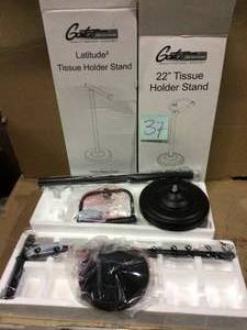 lot 37 image: Freestanding Toilet Paper Holder in Matte Black by Gatco Customer Returns See Pictures
