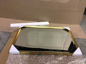 lot 48 image: Calter 23.5 in. W x 35.5 in. H Framed Rectangular Beveled Edge Bathroom Vanity Mirror in Gold Customer Returns See Pictures