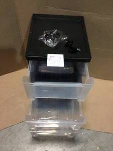 lot 57 image: 3-Drawer Plastic Wheeled Storage Cart in Black  by IRIS Customer Returns See Pictures