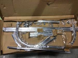 lot 67 image: 54 in. Extra-Large Size by 26 in. Rustproof Aluminum Hoop Shower Rod in Chrome with Ceiling Support for Clawfoot Tub Customer Returns See Pictures