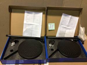lot 74 image: 1-Spray 10 in. Single Wall Mount Waterfall Fixed Rain Shower Head in Rubbed Bronze by MODONA Customer Returns See Pictures