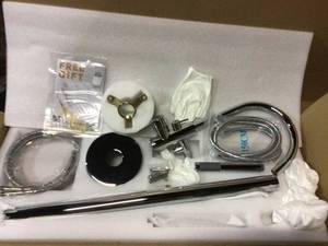 lot 79 image: 1-Handle Freestanding Floor Mount Roman Tub Faucet Bathtub Filler with Hand Shower in Chrome by AKDY Customer Returns See Pictures