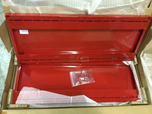 lot 93 image: 36 in. W x 15 in. D Steel Shelf Set in Red (2-Pack) for Ready-to-Assemble 36 in. Freestanding Garage Cabinet by Husky Customer Returns See Pictures
