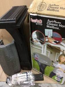 lot 94 image: Classic Home Gray Stone  Black Post Mount Mailbox by SIMPLAY3 Customer Returns See Pictures