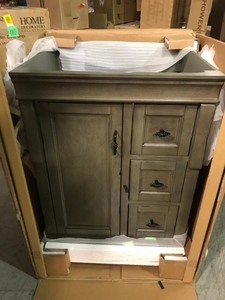 lot 111 image: Home Decorators Naples 24 in. W x 21 58 in. D Bath Vanity Cabinet Only in Distressed Grey not used see pictures