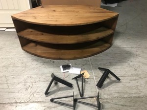lot 102 image: Crawford Brixton 43 in. Natural Composite Corner TV Stand Fits TVs Up to 55 in. with Cable Management not used see pictures