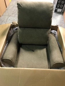 lot 105 image: GOOD AND GRACIOUS 36 in. Width Big and Tall Light Brown Fabric 3 Position Manual Recliner not used