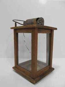 lot 81 image: Primitive Early Antique 19th Century Wood & Punched Tin Candle Lantern