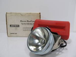 lot 82 image: Mint in Box Vintage JUSTRITE Electric Headlamp Miners Light