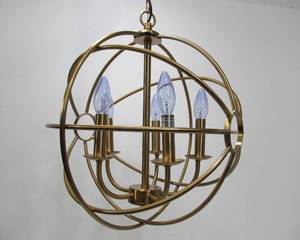 lot 86 image: New Contemporary Brass Atomic Style Spherical Pendant Light Fixture