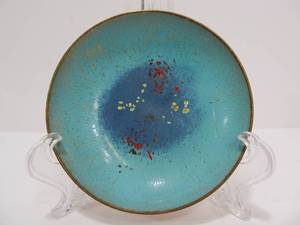 lot 90 image: Small Vintage Mid Century Signed STATHAM Enameled Brass Trinket Dish