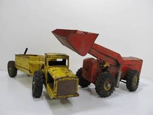 lot 24 image: 2 Vintage Pressed Steel Farm Vehicle Toys