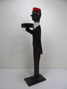lot 28 image: Orig Vintage 1930s-40s Era Painted Folk Art Wooden Figural Smoking Stand