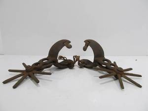 lot 35 image: Matching Pair of LARGE Antique Iron Horse Spurs