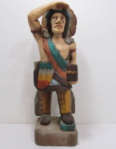 lot 37 image: Large Hand Carved Wooden 25 Cigar Store Indian Sculpture