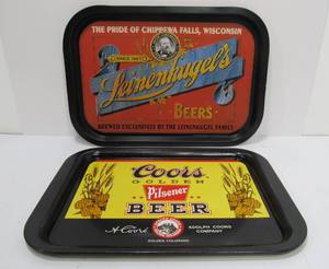 lot 48 image: Vintage Style Leinenkugels & Coors Metal Beer Trays