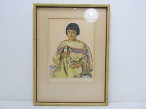 lot 49 image: Framed Vintage 1930s-40s Print - Young Native American Girl wDolls