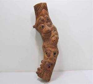 lot 105 image: Very Cool Signed Carved Natural Log Sculpture wFaces