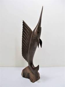 lot 111 image: Carved Hardwood Sailfish Sculpture