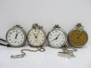 lot 123 image: Lot of 4 Vintage WESTCLOX & Ingersoll Pocket Watches