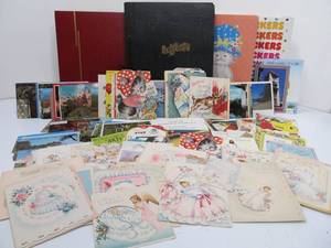 lot 136 image: Estate Lot of Vintage Postcards Greeting Cards Albums Scrapbooks etc