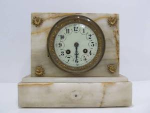 lot 210 image: Antique French OnyxMarble Mantel Clock (As Is)