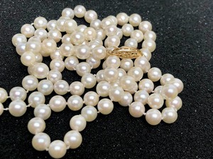 lot 352 image: Long Strand Genuine Pearl & 14K Necklace 