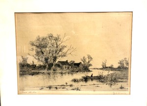 lot 338 image: Framed Signed Antique Etching - John Lindahl